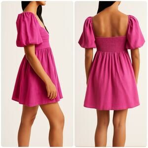 ABERCROMBIE & FITCH Emerson Poplin Puff Sleeve Mini Dress Magenta Pink Size XXS